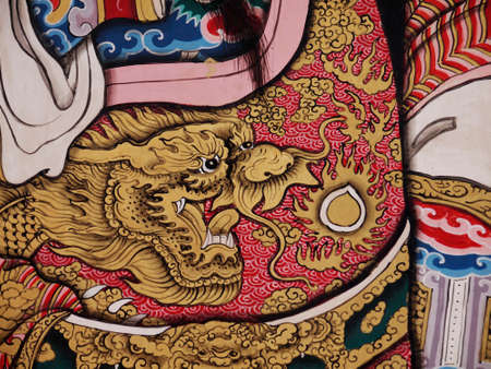 Golden Dragon painting decorate on Chinese temple gate