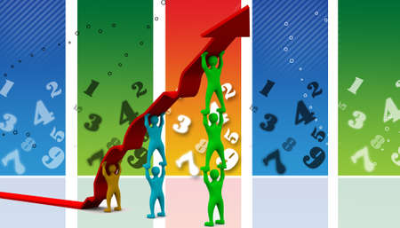 Colorful People pushing up the arrowの写真素材