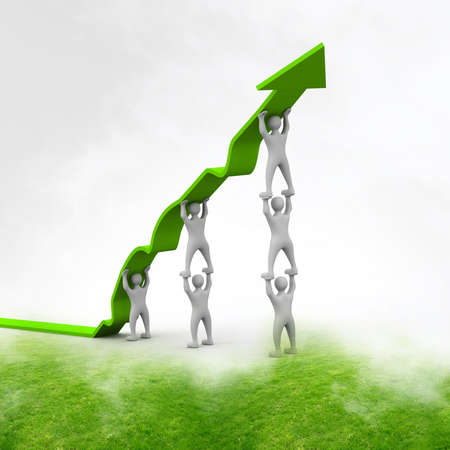 People pushing up the arrowの写真素材