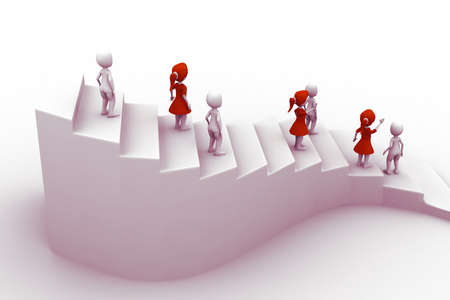 3d people character running up on stairsの写真素材