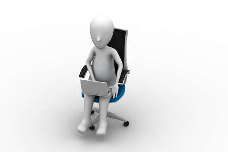 3d businessmen in office looking at laptop	