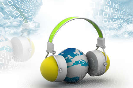 Headphone and globe on digital backgroundの写真素材