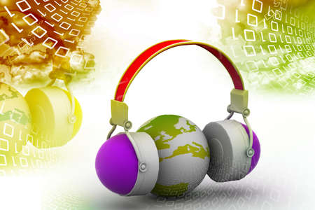 Headphone and globe on digital backgroundの写真素材