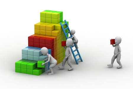 businessman builds his business strategy adding blocks	の写真素材