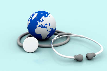 Globe with stethoscope on a isolated  background	