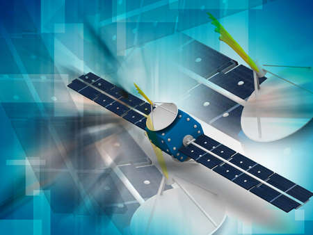 Digital illustration of satellite in color backgroundの写真素材