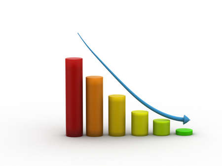Declining bar chart and falling arrow