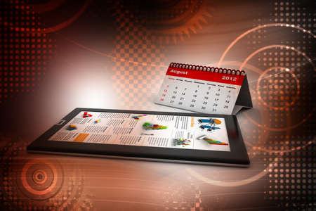 Black tablet pc on attractive background With calendarの写真素材