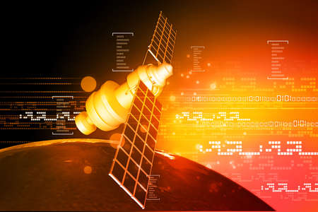 satellite  at the Earth orbit on abstract technology background	の写真素材