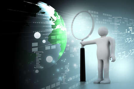 3d person with a big magnifying glass	の写真素材