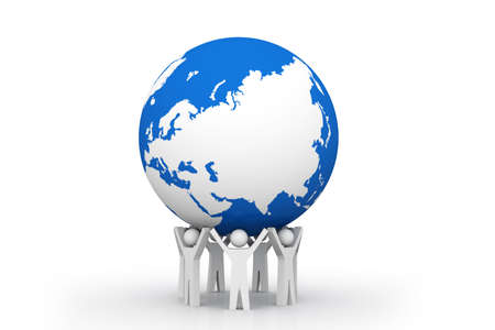The strong unity  3d people holding earth 		の写真素材