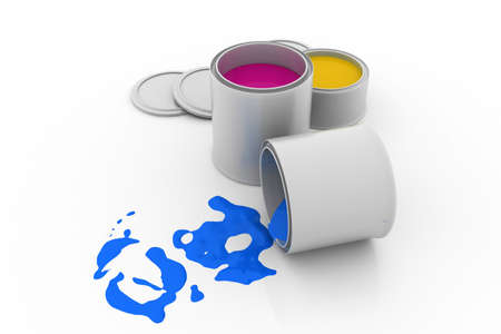 pain cans with vibrant color paintの写真素材