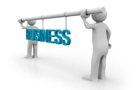 Two businessmen holding text sign  Business concept  Isolatedの写真素材