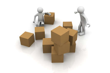 3d men with carton box 	の写真素材