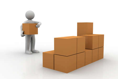 3d man stacking some cardboard boxesの写真素材