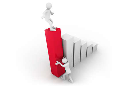  3d human characters making graph of growth, isolated on white	