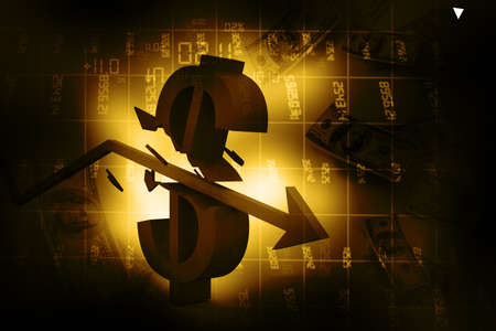 3d arrow smashing dollar sign  Financial crash  Abstract background 	の写真素材