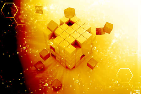 abstract 3d illustration of cube assembling from blocks		の写真素材