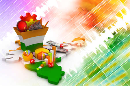 Digital illustration of business graph with India map の写真素材