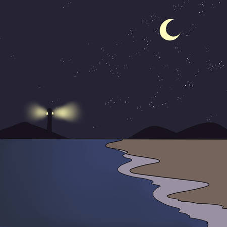 Beach with lighthouseのイラスト素材