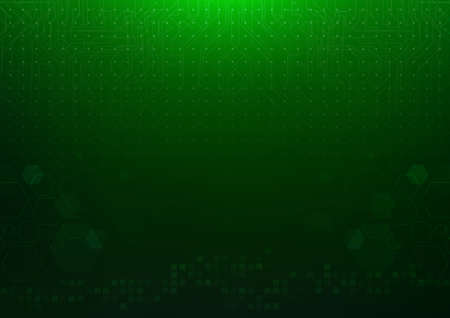 Abstract dark green technology background with hexagon,  square shape and circuit board lines. Vector illustrationのイラスト素材
