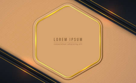 Black paper cut with golden line. Hexagon golden frame and line strip abstract background. Vector illustration.のイラスト素材