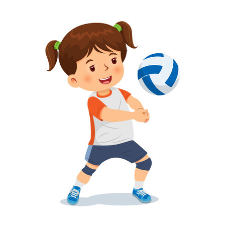 Cute girl playing Volleyball. Vector illustrationのイラスト素材