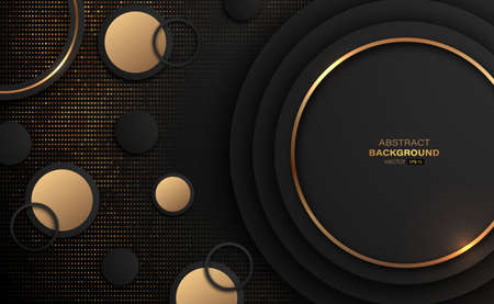 Gold and black circle with glitter golden abstract background. Vector illustration.のイラスト素材