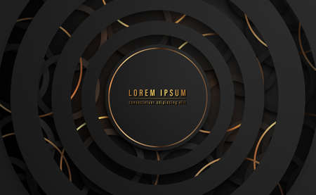Abstract black circles with golden circle lines background. Design for your poster, banner. Vector illustrationのイラスト素材