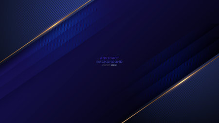 Abstract golden and blue oblique line design with light on dark blue background. Vector illustrationのイラスト素材