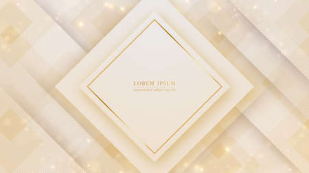 Abstract square shape layer decorated with golden lines, light glitter and shadow background.のイラスト素材
