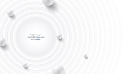 White circular layer with lines in a modern minimalist style, with realistic white ball. Abstract background. Vector illustrationのイラスト素材