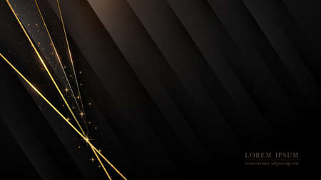 Glitter light and shadow gradient surface on luxury black background with gold line. Vector illustrationのイラスト素材