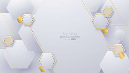 Geometric white luxury background with hexagon shape and golden lines. Vector illustrationのイラスト素材
