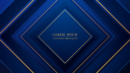 Abstract background with blue square shape and golden lines. Vector illustrationのイラスト素材