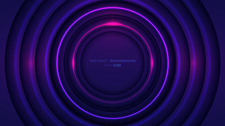 Abstract geometric background with dark blue circle shapes and rings light effect. Vector illustrationのイラスト素材