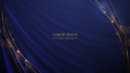 Golden line element and glitter light effect decoration on blue fabric luxury background. Vector illustrationの素材 [FY310191863512]