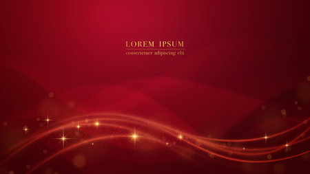 Red luxury background with lines wave element and glitter light effect decoration. Vector illustrationのイラスト素材