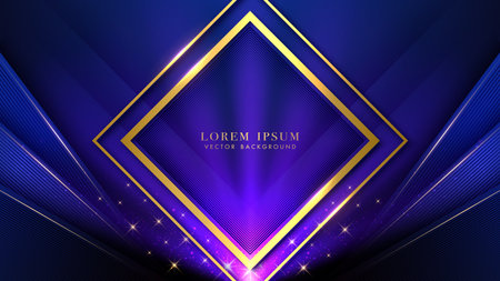 Blue luxury background with golden frame elements, shine dots effect and glitter light effect decoration. Elegant style design template concept. Vector illustrationのイラスト素材