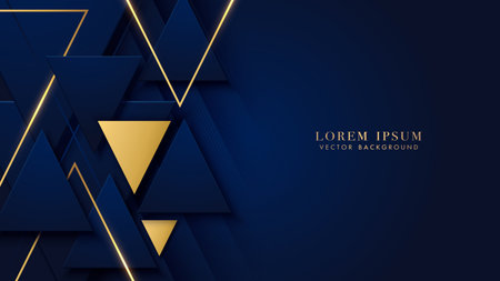 Golden and blue triangle elements decoration on blue luxury background. Elegant style design template concept. Vector illustrationのイラスト素材