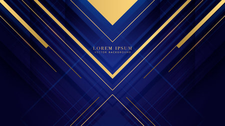 Abstract golden triangle and lines on blue background. Vector illustrationのイラスト素材