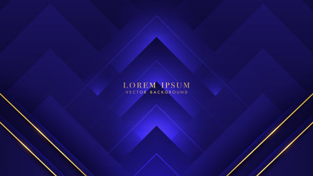 Dark blue Abstract background with blue square shape and gold lines. Modern template design concept. Vector illustrationのイラスト素材