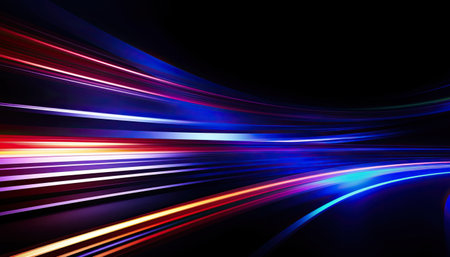 Abstract colorful light trails with motion effect on dark background generated by AIの素材