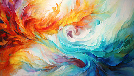 Abstract painting of vibrant swirls of colors. Colorful dynamic energy flow. Generative AIの素材