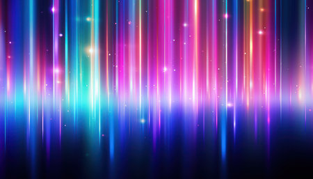 Abstract Modern neon light lines with high speed motion blur effect on dark background. Generative AIの素材