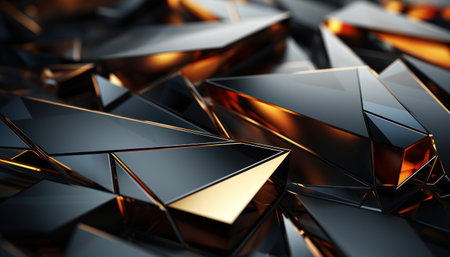 Abstract gold and black triangular shapes shiny and glossy background. Generative AIの素材