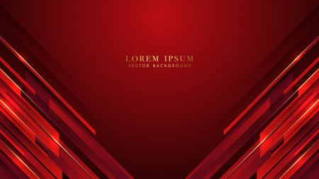 Slanted red geometric shapes with shiny golden lines. Abstract background vectorのイラスト素材