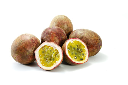 passionfruits isolated on white backgroundの写真素材