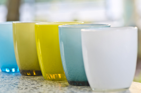 Set of colorful glasses,select focusの写真素材