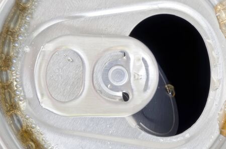 Open aluminum drink cans closeup,top view.